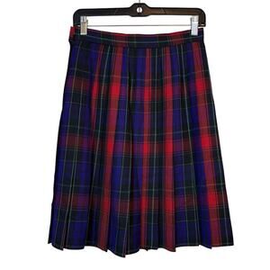 VTG Talbots A Line Pleated Wool Tartan Plaid Skirt size 6 Red Purple Academia